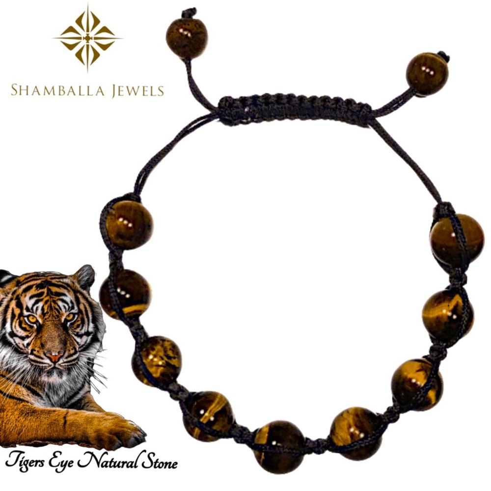 NWT - Shamballa 12MM TIGERS EYE Natural Stone Adjustable Bracelet